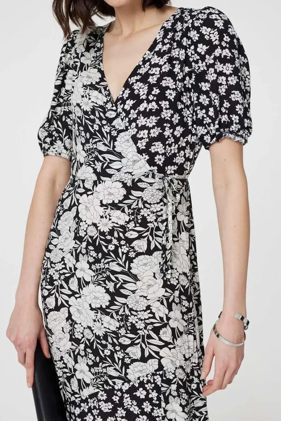Floral 1/2 Sleeve Midi Wrap Dress