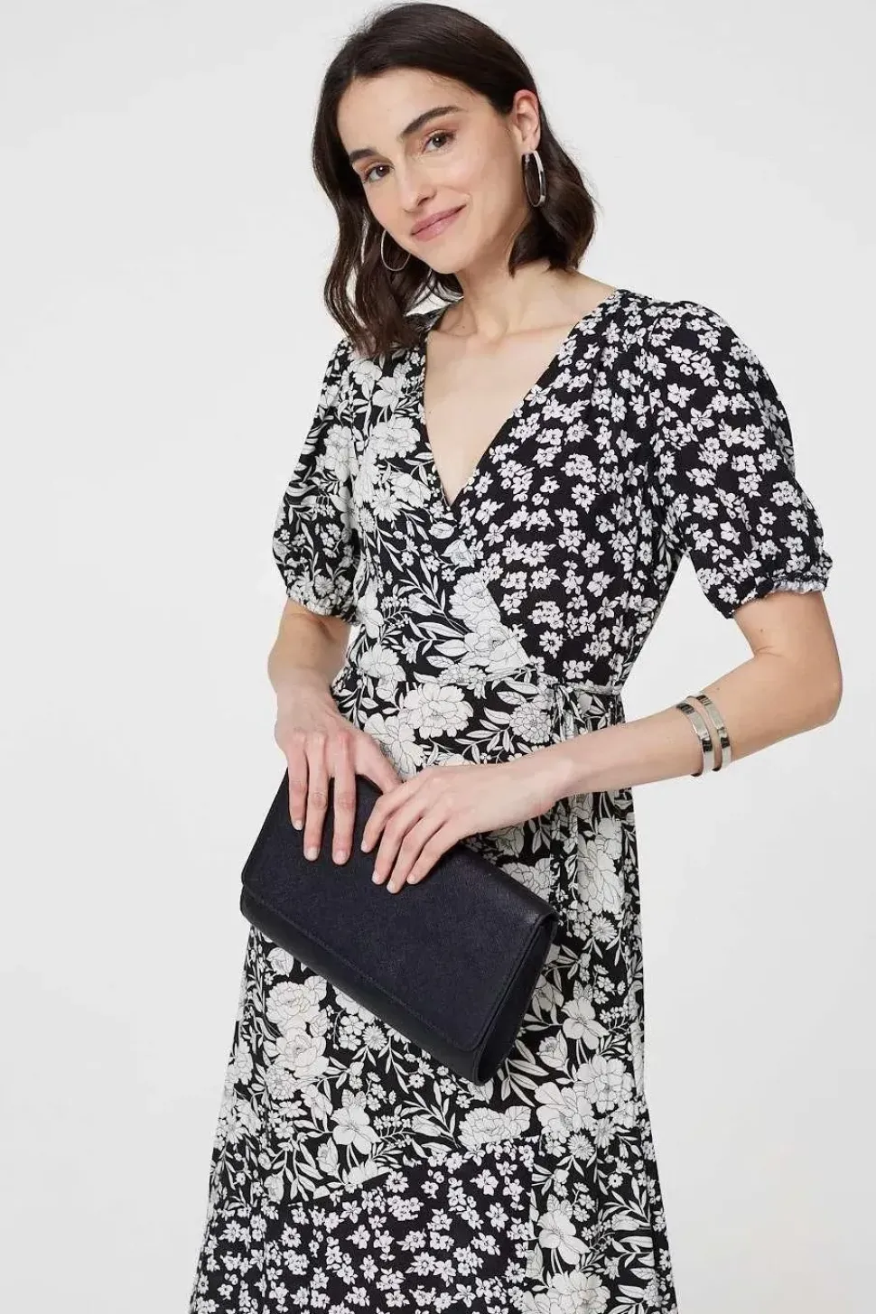 Floral 1/2 Sleeve Midi Wrap Dress