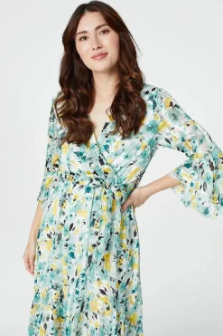 Floral 3/4 Sleeve Wrap Dress