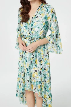Floral 3/4 Sleeve Wrap Dress