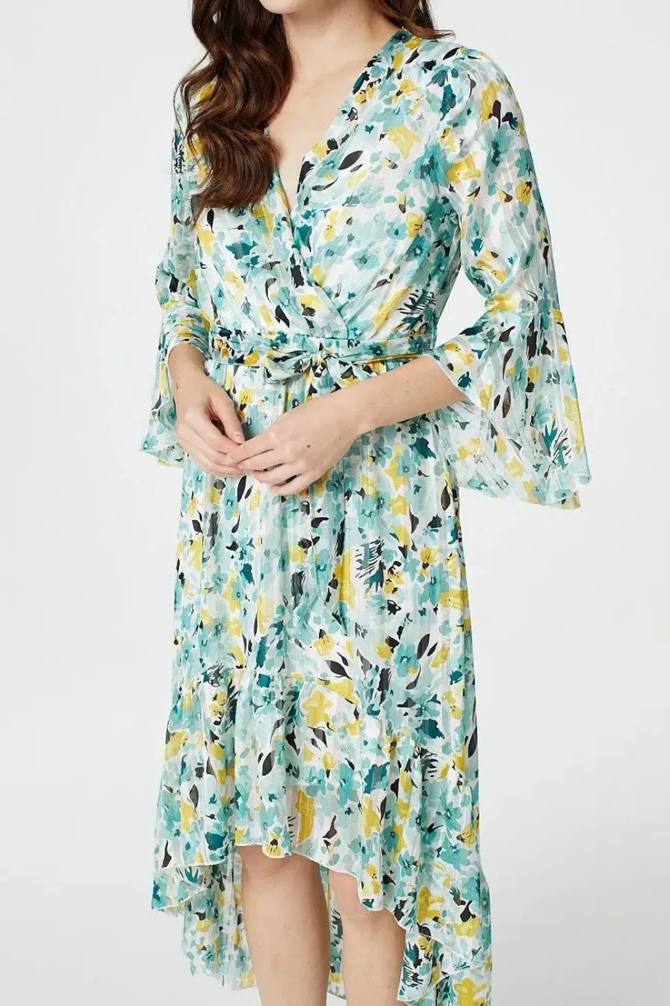 Floral 3/4 Sleeve Wrap Dress