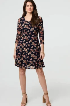 Floral Sparkle Mesh Knee Length Dress