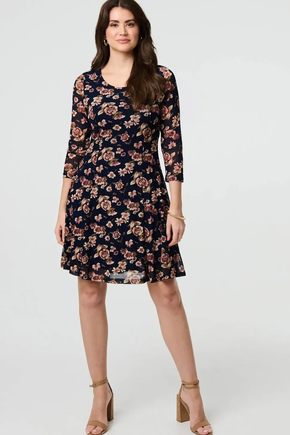 Floral Sparkle Mesh Knee Length Dress