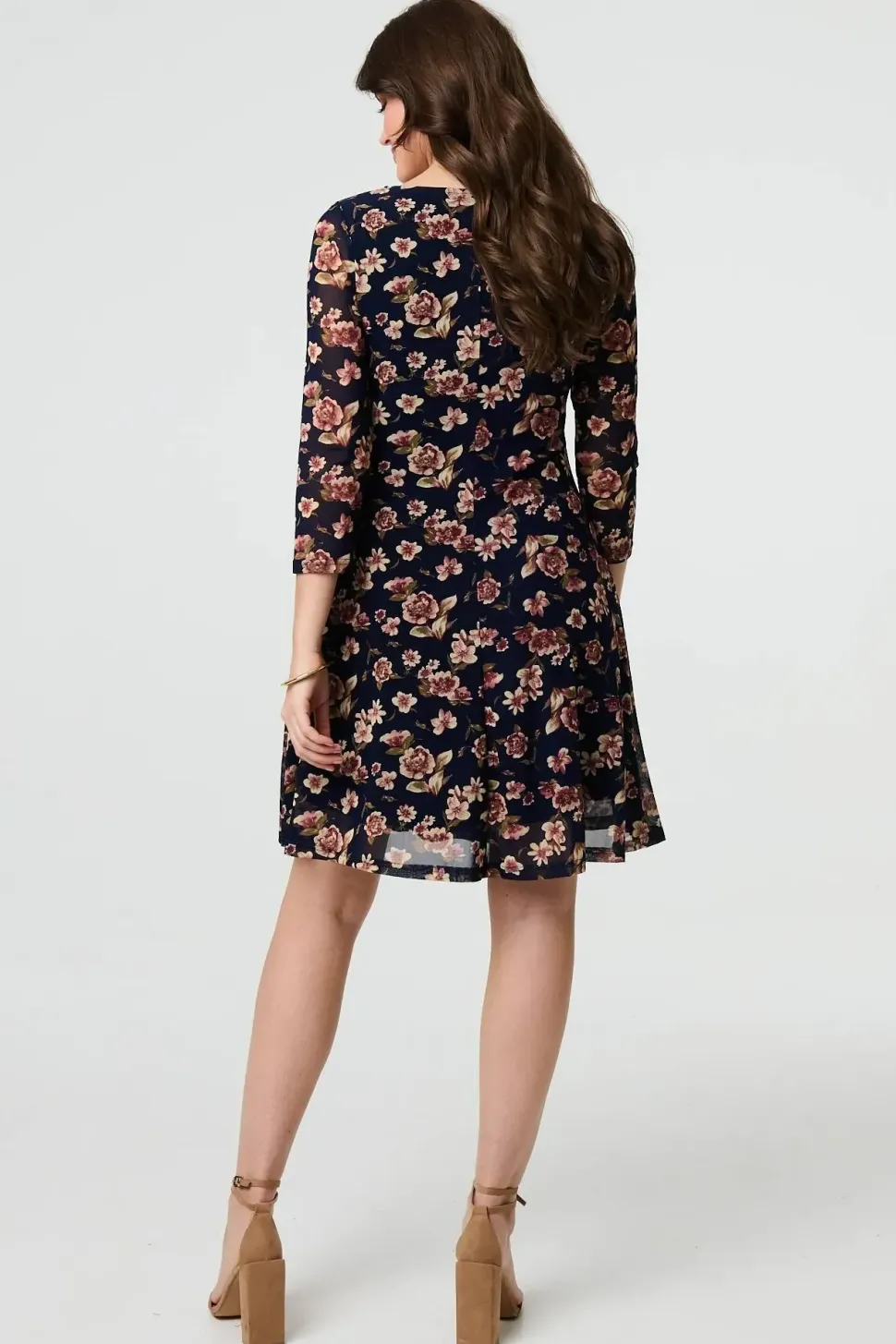Floral Sparkle Mesh Knee Length Dress
