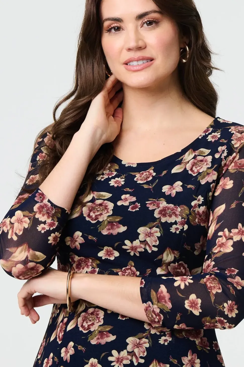 Floral Sparkle Mesh Knee Length Dress