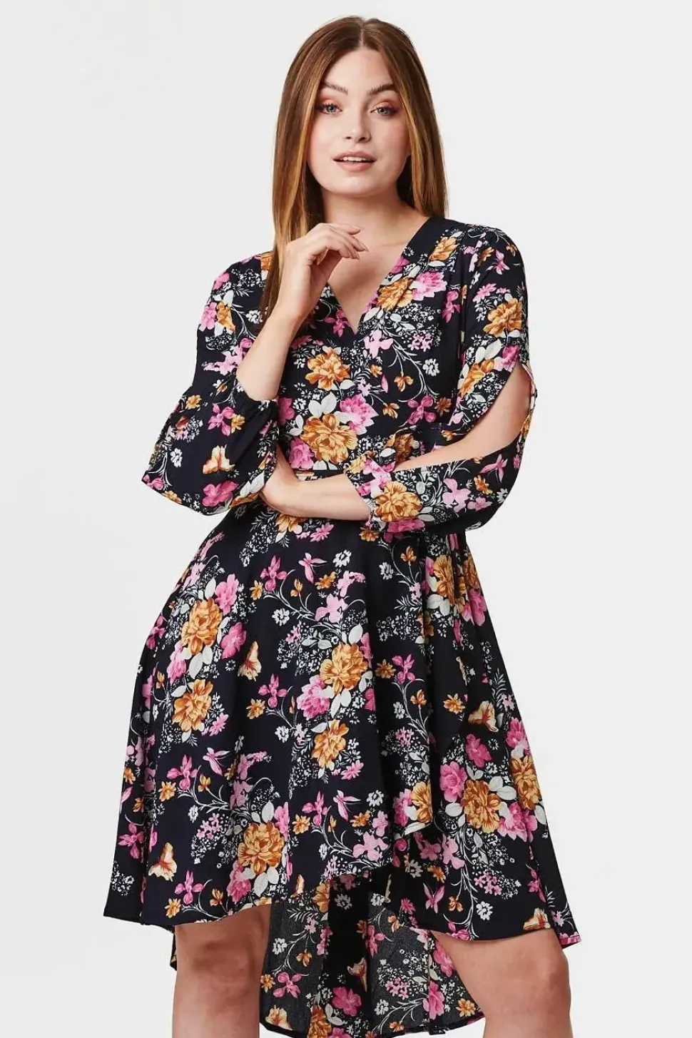 Floral Split Sleeve Wrap Dress