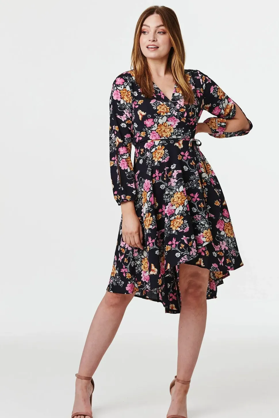 Floral Split Sleeve Wrap Dress