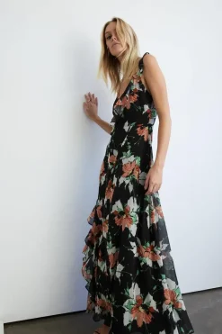 Floral Strappy Ruffle Wrap Maxi Dress