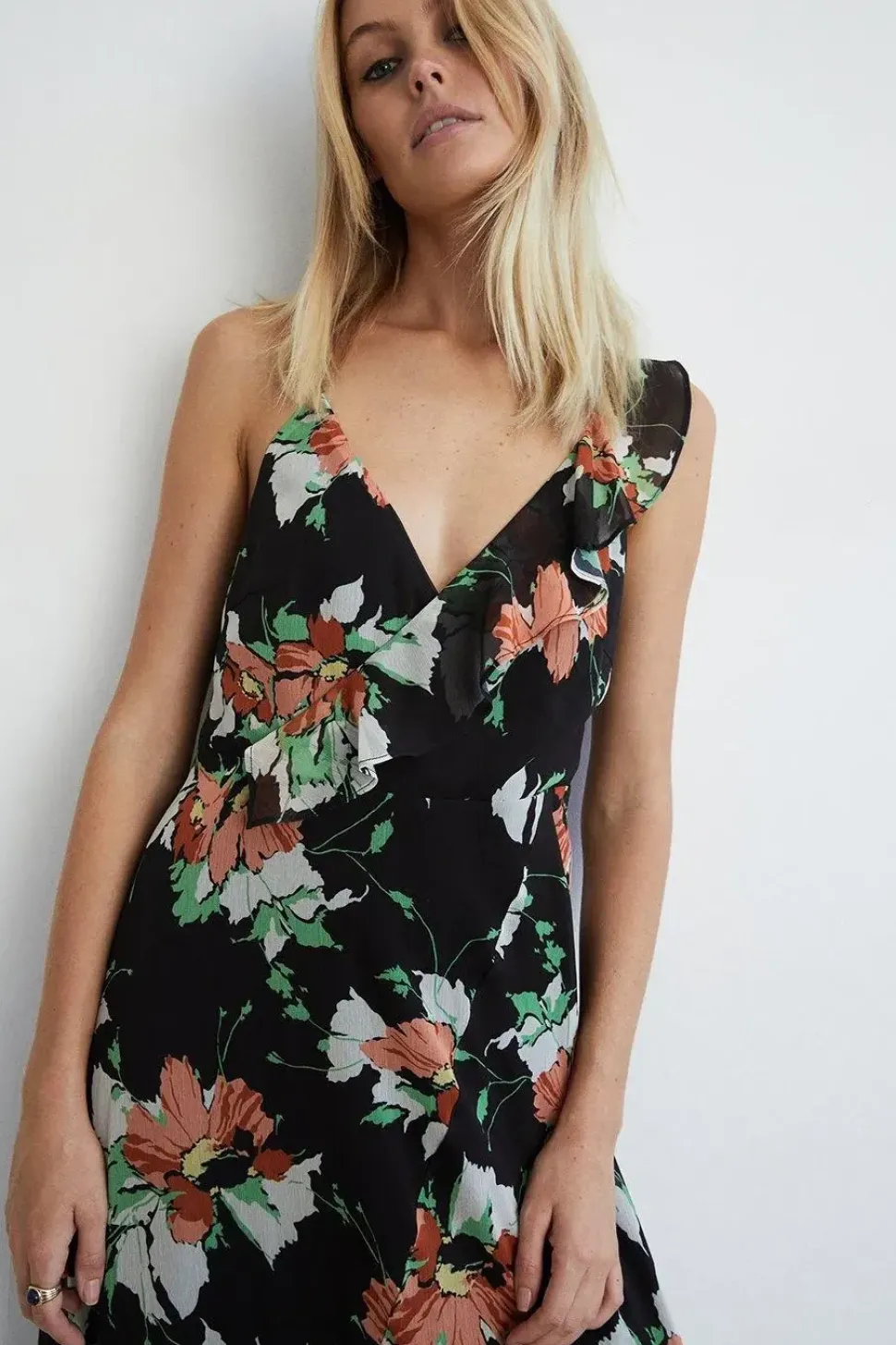 Floral Strappy Ruffle Wrap Maxi Dress