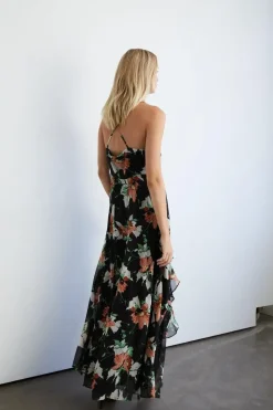 Floral Strappy Ruffle Wrap Maxi Dress