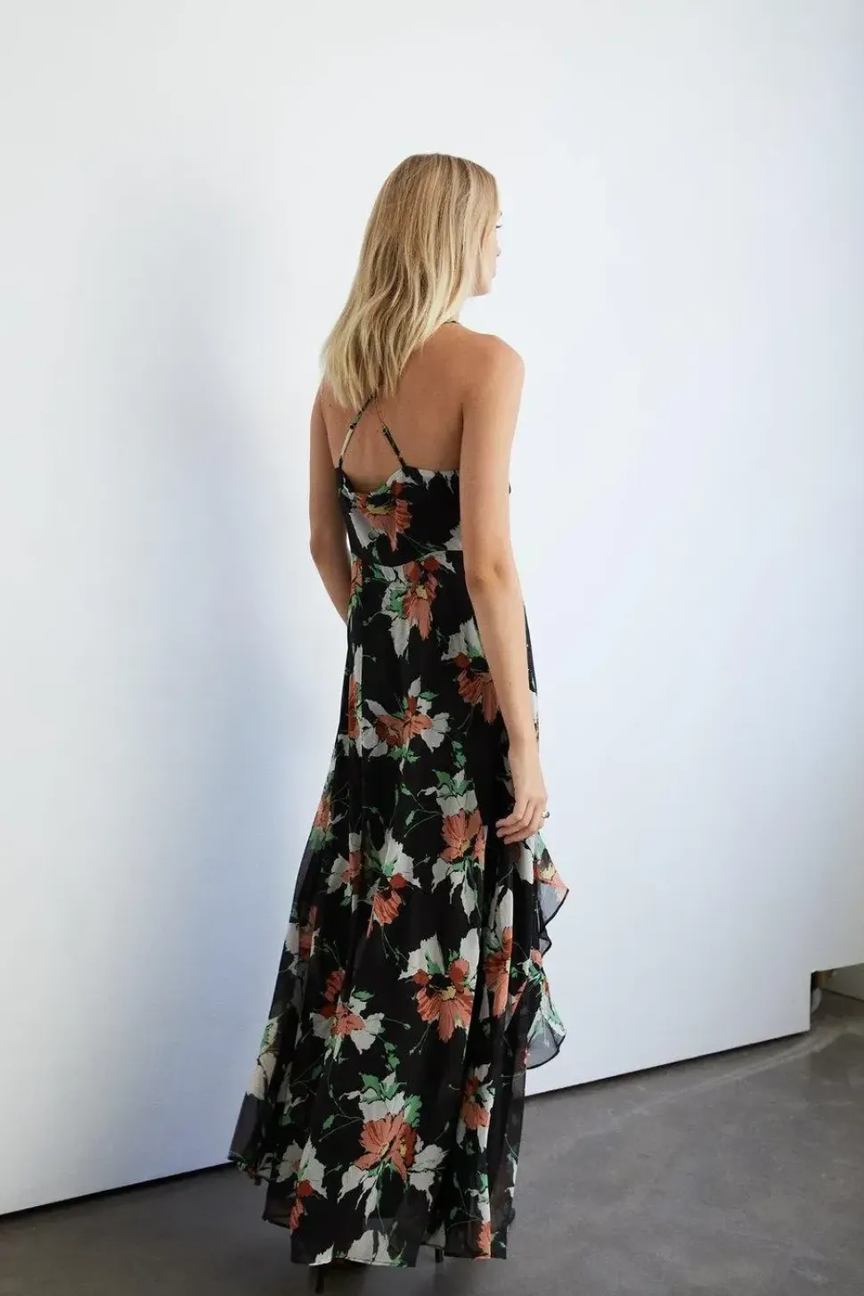 Floral Strappy Ruffle Wrap Maxi Dress