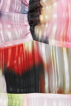 Floral Stripe Organza Layered Ruffle Dress