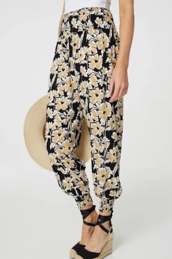 Floral Tassel Tie Pocket Harem Pants