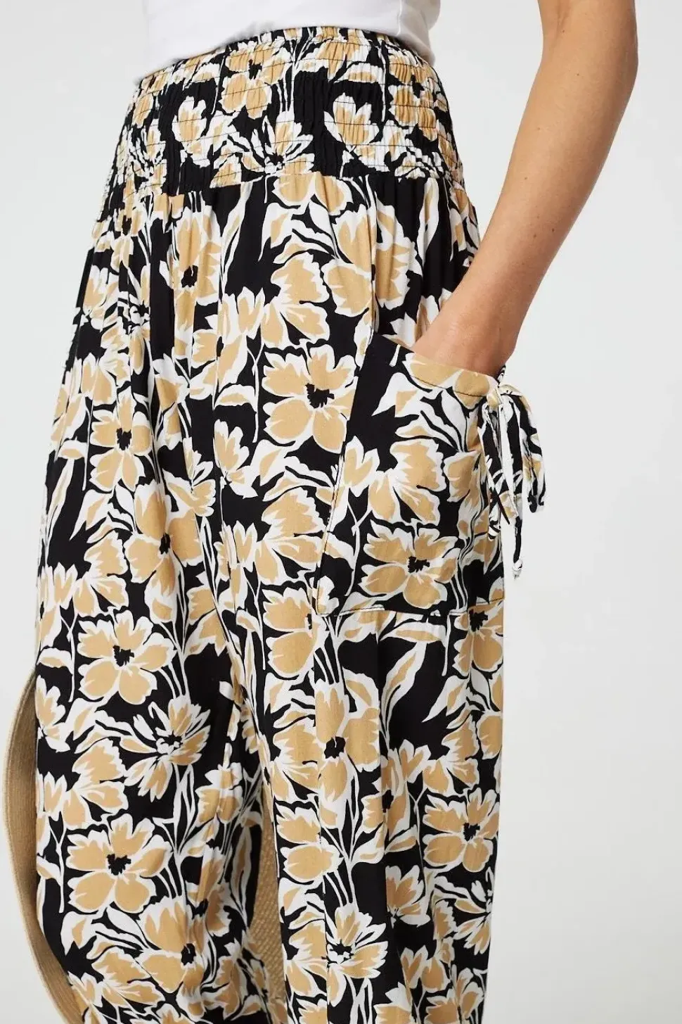 Floral Tassel Tie Pocket Harem Pants