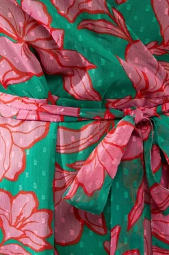 Floral Texture Wrap Flutter Sleeve Midi Dress