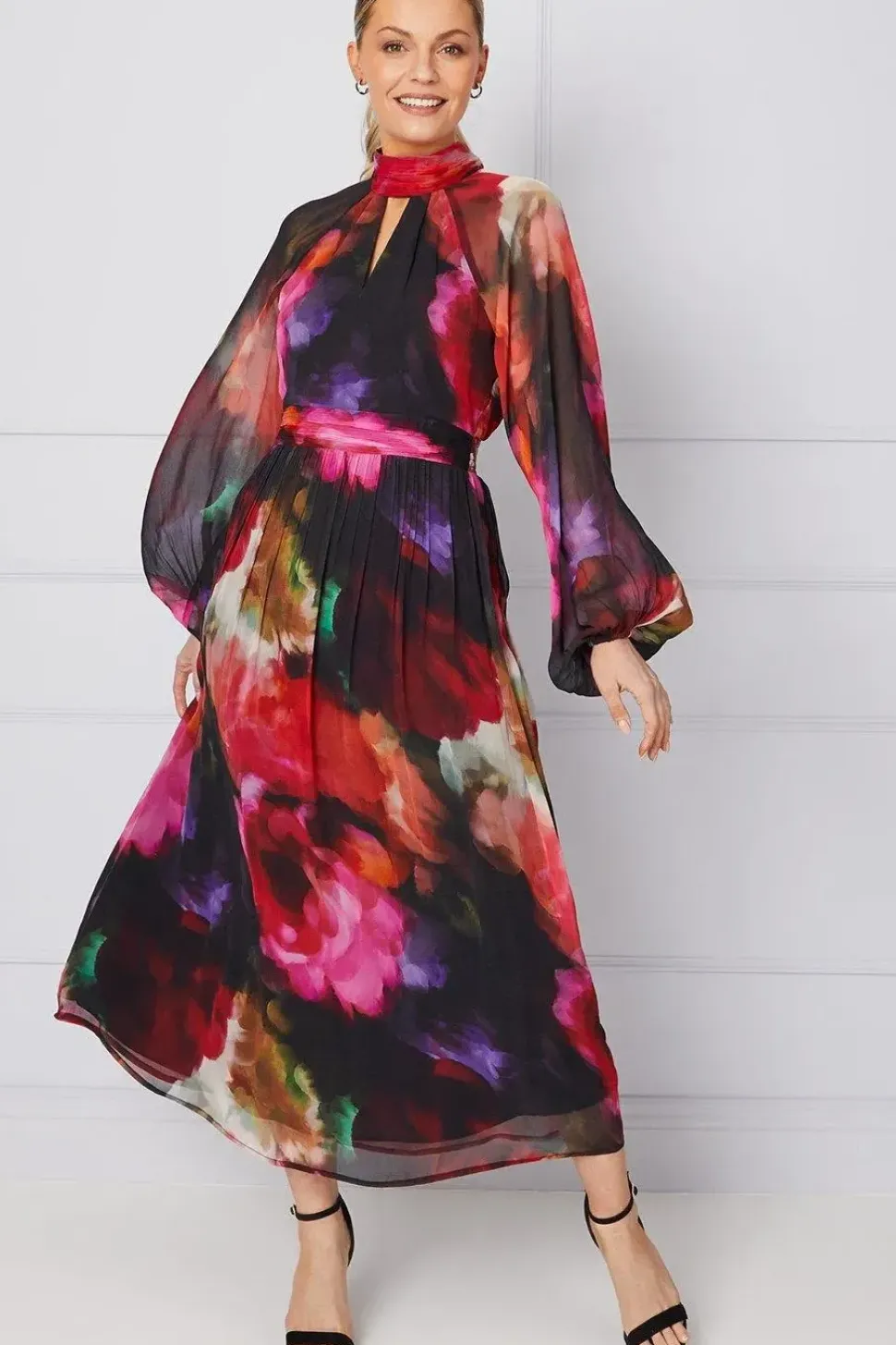 Floral Tie Back Midi Dress