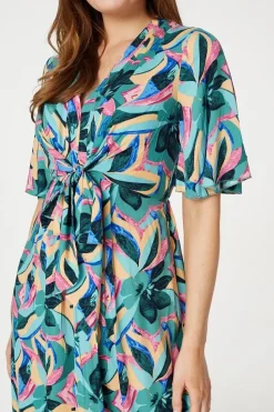 Floral Tie Front Midi Dress