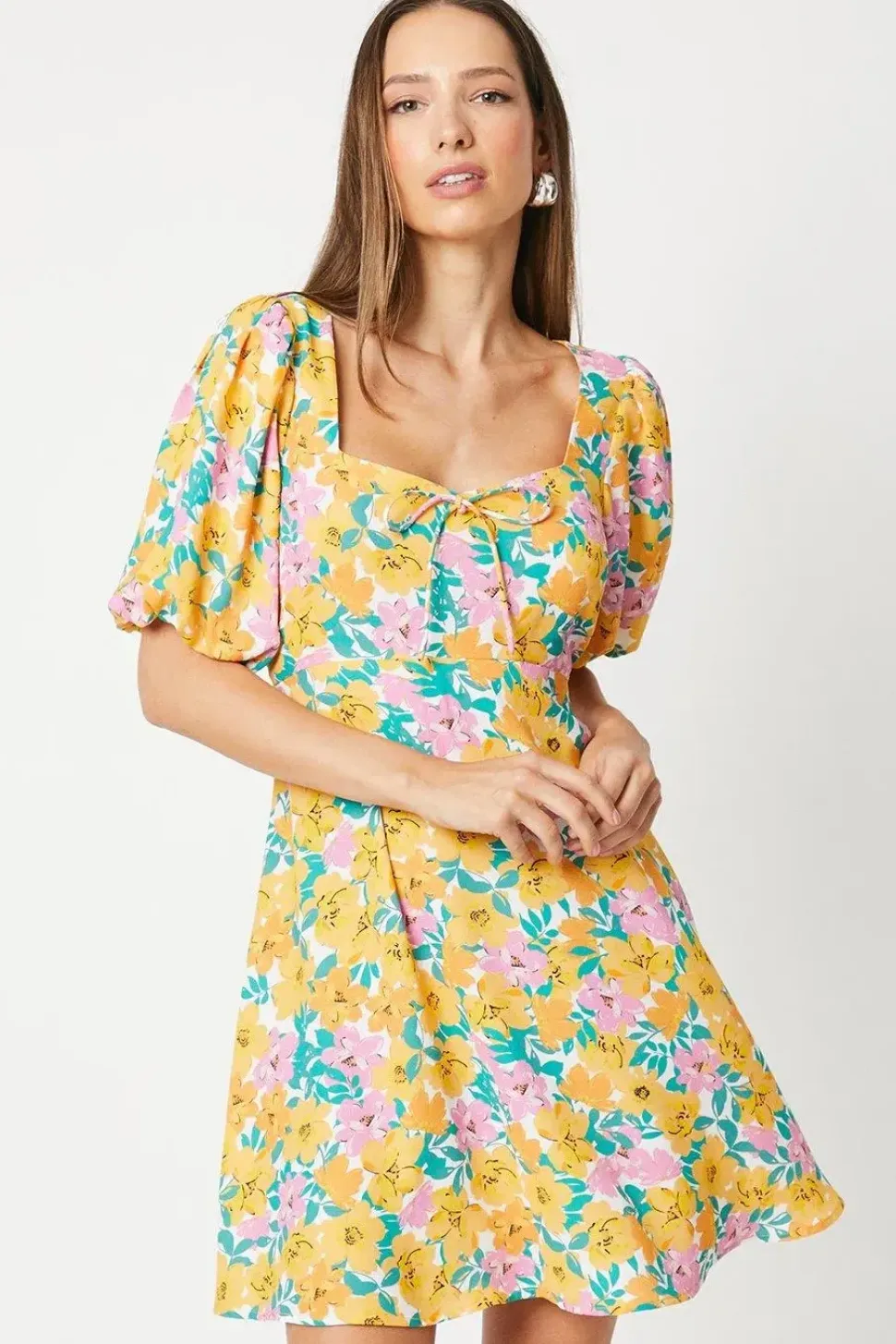 Floral Tie Front Mini Dress