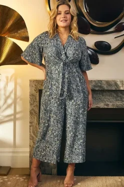 Floral Tie Front Wide Leg Jumpsuit