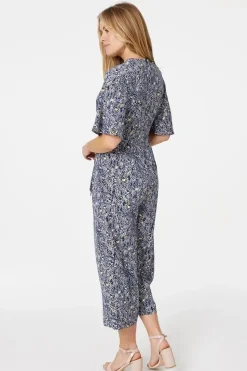 Floral Tie Front Wide Leg Jumpsuit