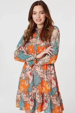 Floral Tie Neck Short Dress