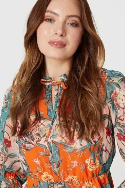 Floral Tie Neck Short Dress