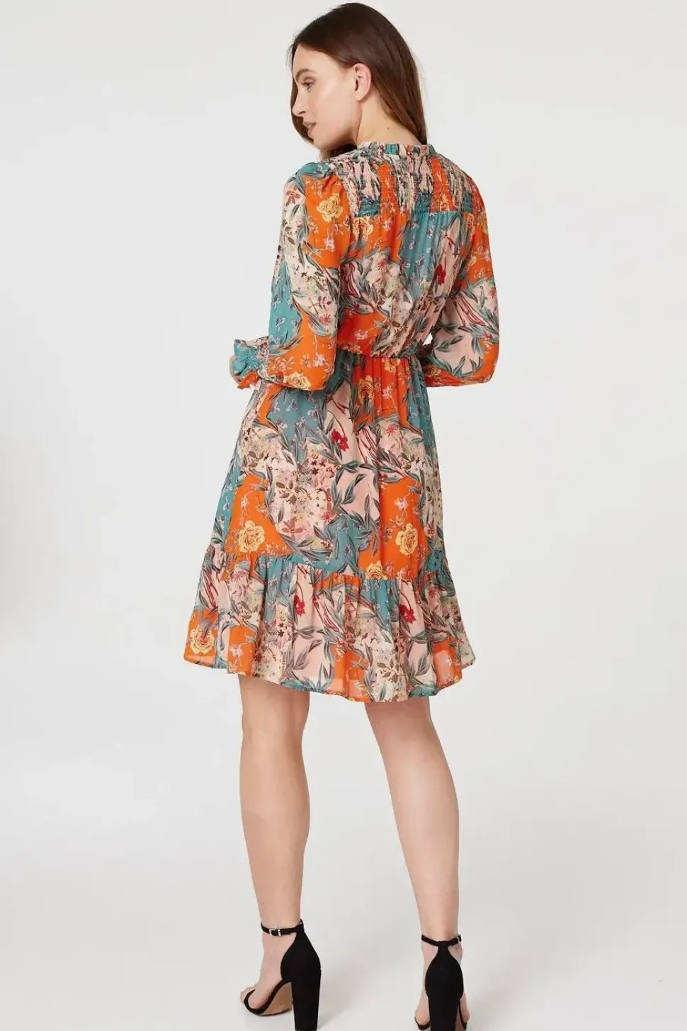Floral Tie Neck Short Dress