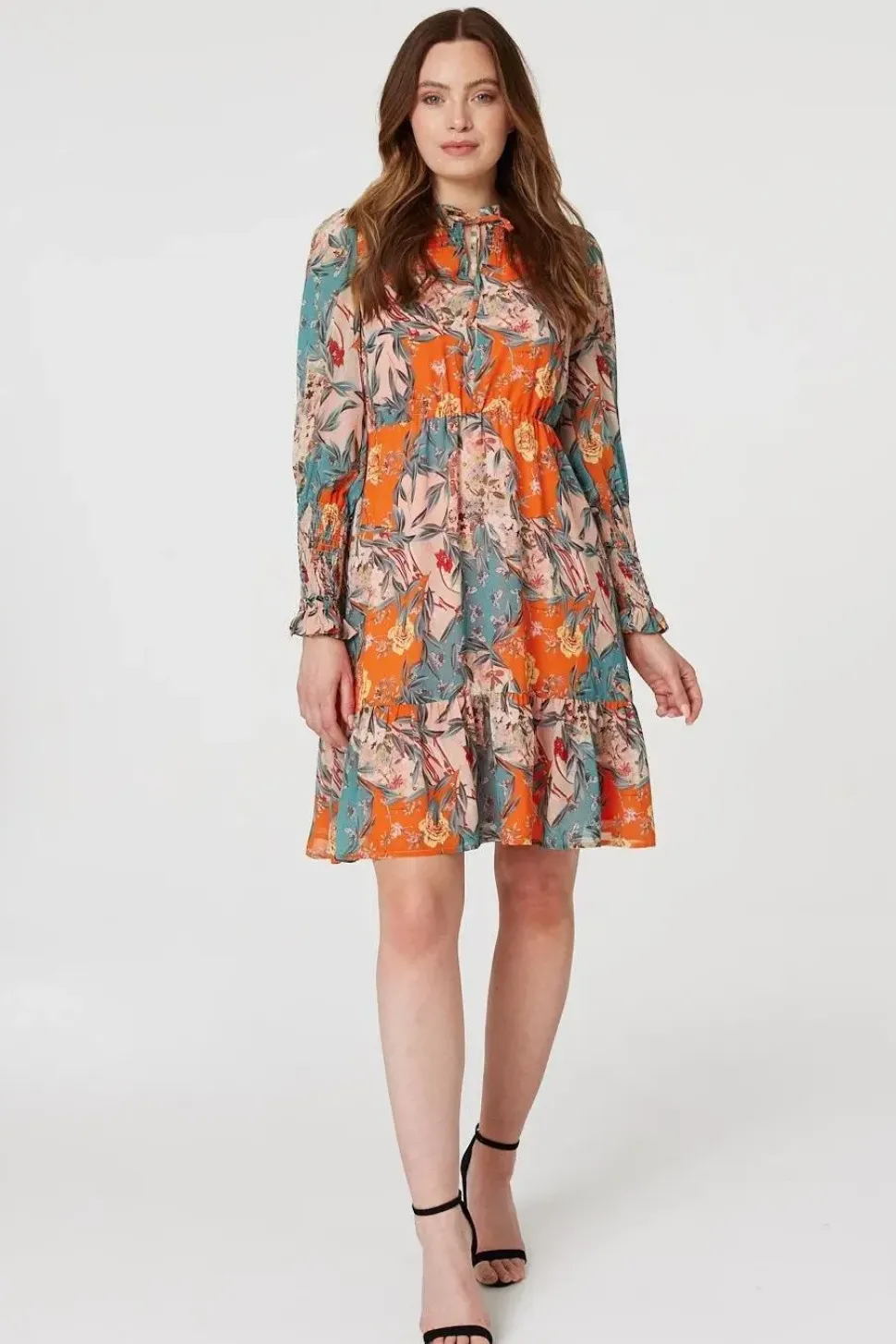 Floral Tie Neck Short Dress