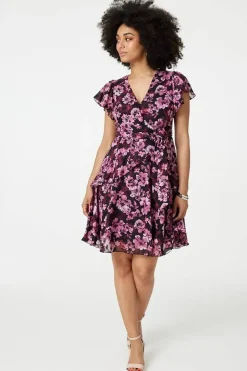 Floral Tie-Waist Ruffled Mini Dress