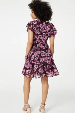 Floral Tie-Waist Ruffled Mini Dress