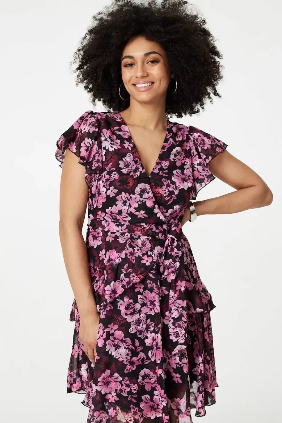 Floral Tie-Waist Ruffled Mini Dress