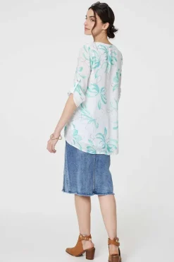 Floral Turn-Up Sleeve Longline Shirt