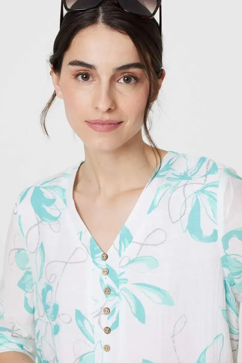 Floral Turn-Up Sleeve Longline Shirt