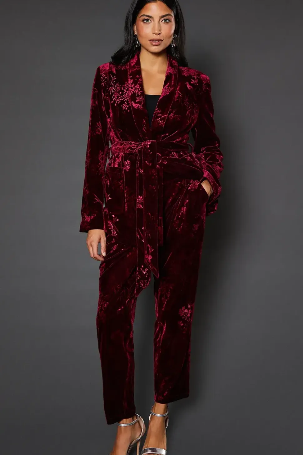 Floral Velvet Tapered Trousers