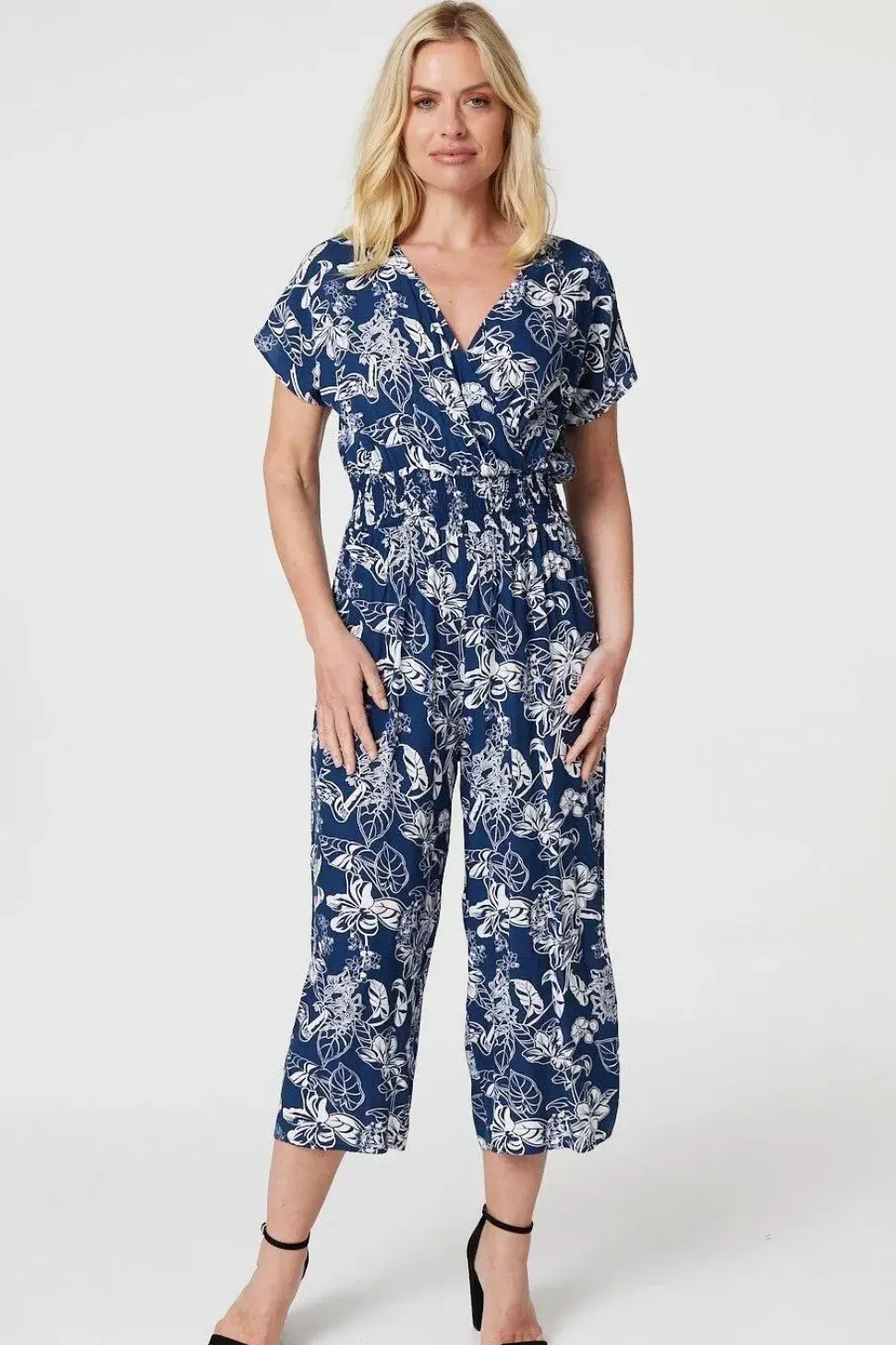 Floral V-Neck Cropped Jumpsuit