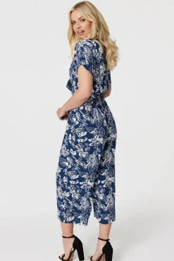 Floral V-Neck Cropped Jumpsuit