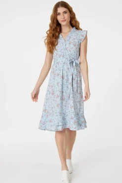 Floral V-Neck Knee Length Dress