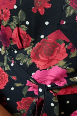 Floral V Neck Long Sleeve Midi Dress