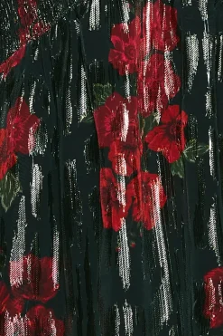 Floral V Neck Metallic Midi Dress