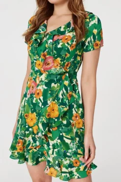 Floral V-Neck Short Skater Dress