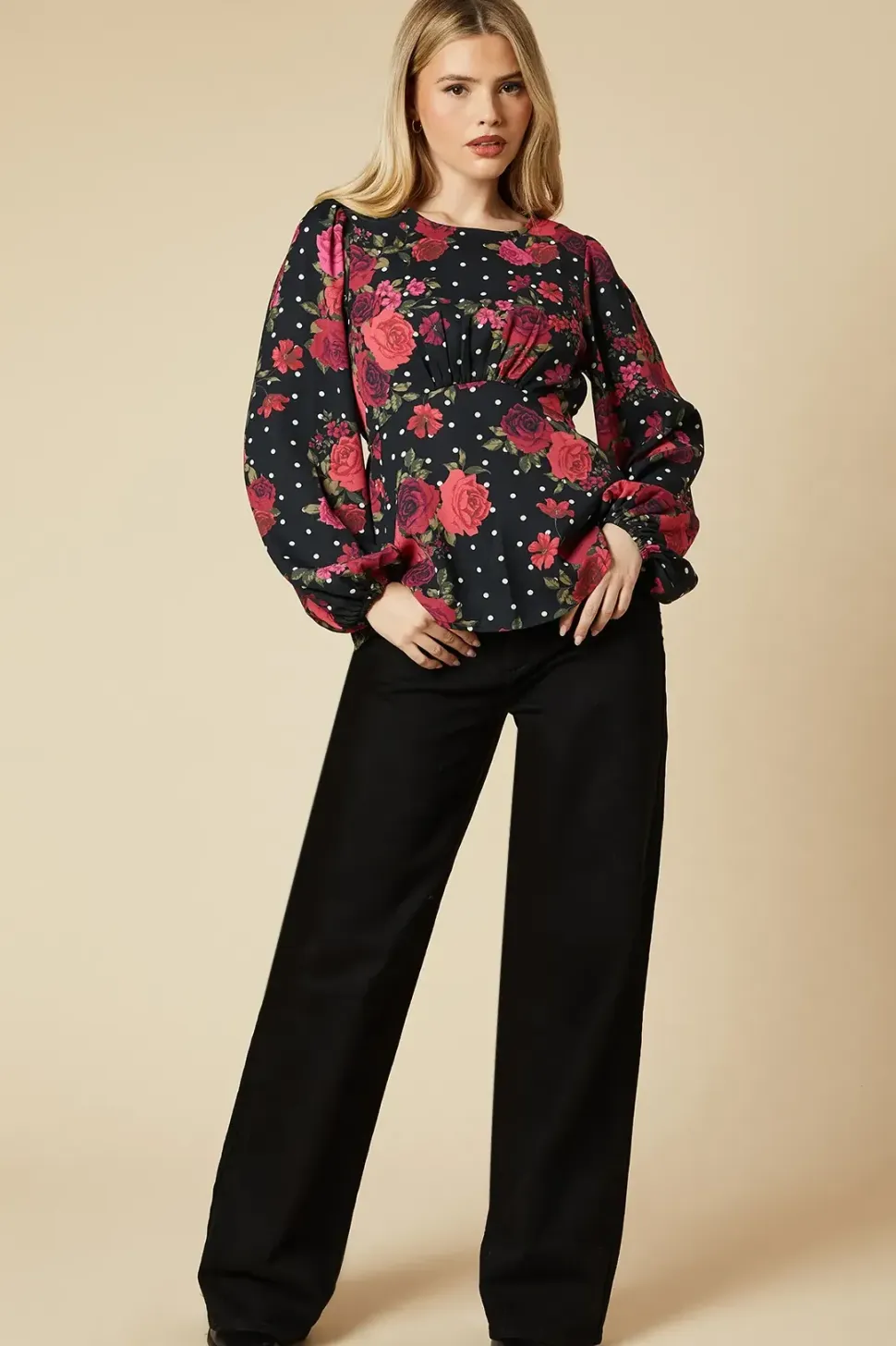 Floral With Spot Tea Blouse