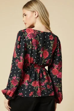 Floral With Spot Tea Blouse