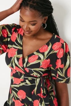 Floral Wrap Short Sleeve Blouse