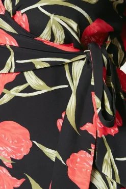 Floral Wrap Short Sleeve Blouse