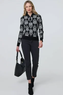 Floral Zip Neck Long Sleeve Pullover