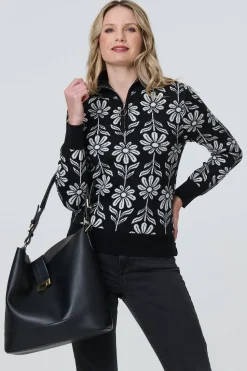 Floral Zip Neck Long Sleeve Pullover