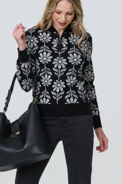 Floral Zip Neck Long Sleeve Pullover