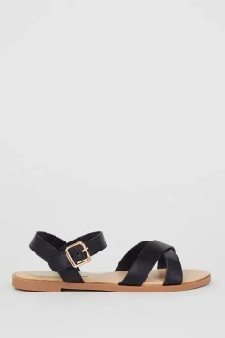 Florence Faux Leather Cross Strap Flat Sandals