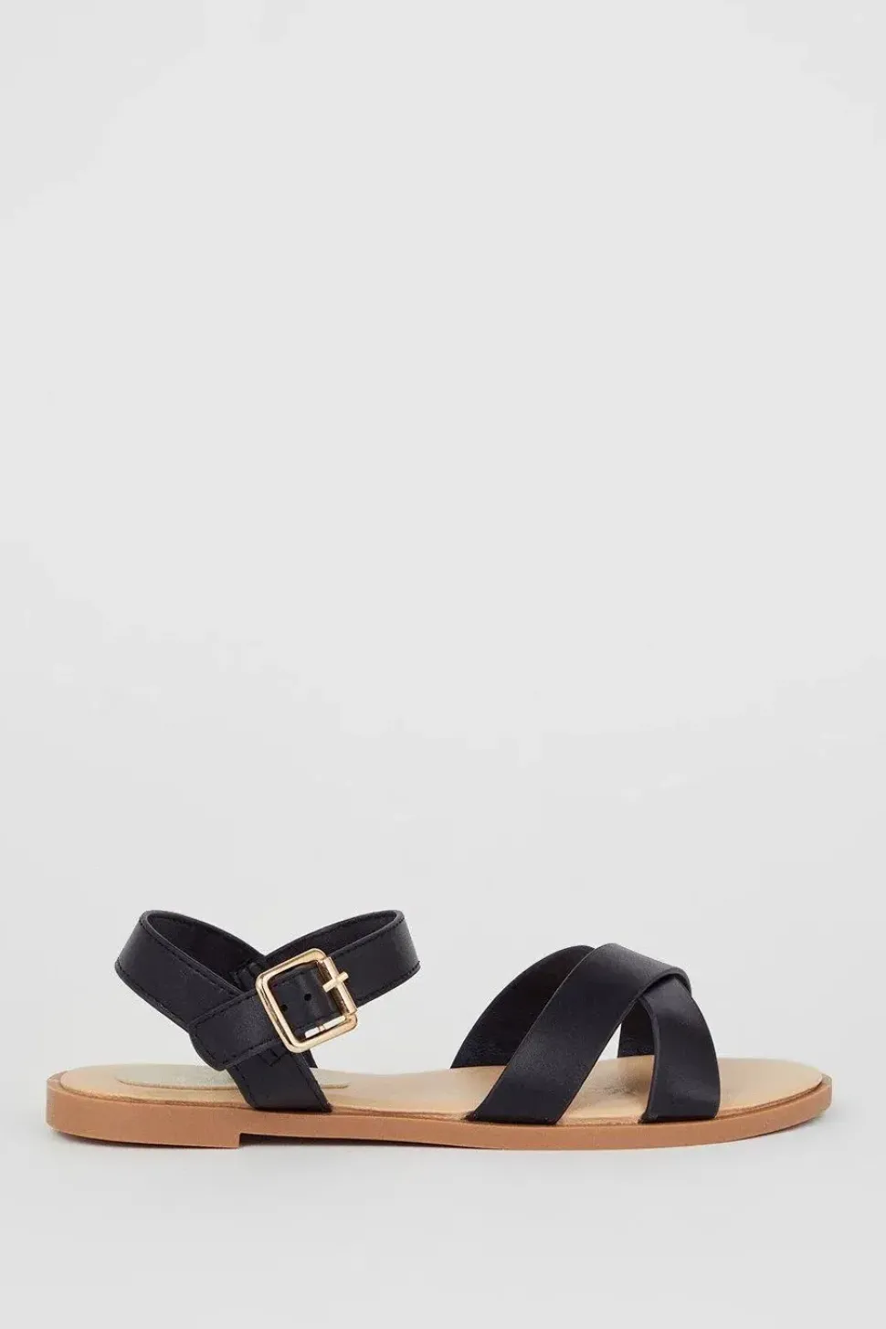 Florence Faux Leather Cross Strap Flat Sandals