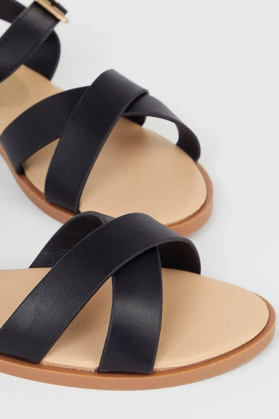 Florence Faux Leather Cross Strap Flat Sandals